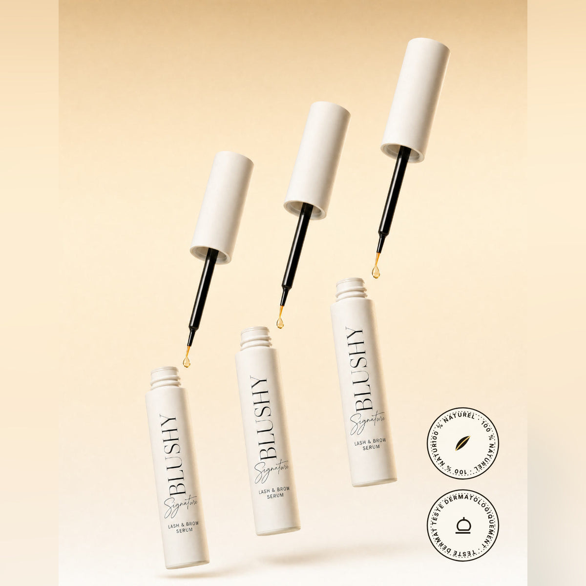 Sérum cils et sourcils Blushy Signature, cure 3 mois, trois flacons, format carré